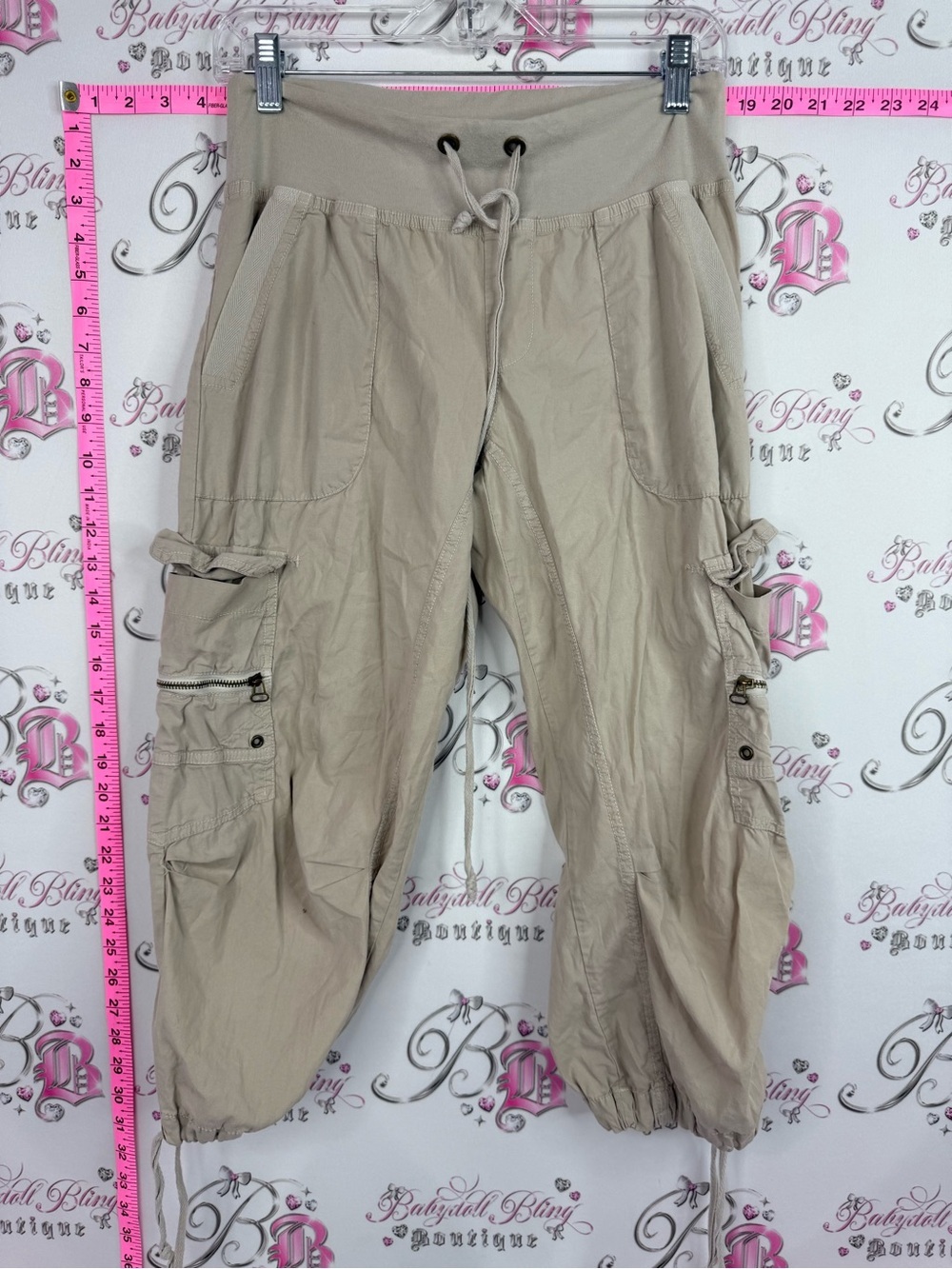 Wearables cargo capri Casual Cargo Capris - Beige Drawstring Waist